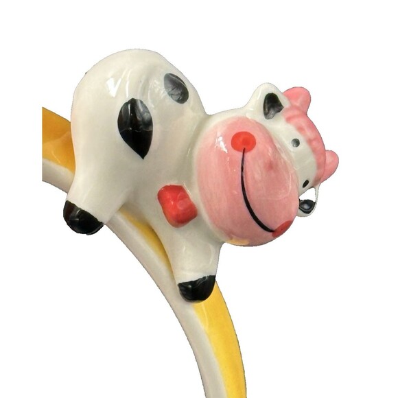 Indra Hand Painted Colorful Cow Stoneware Mug made in Thailand 3D Cow on Handle - Picture 5 of 7